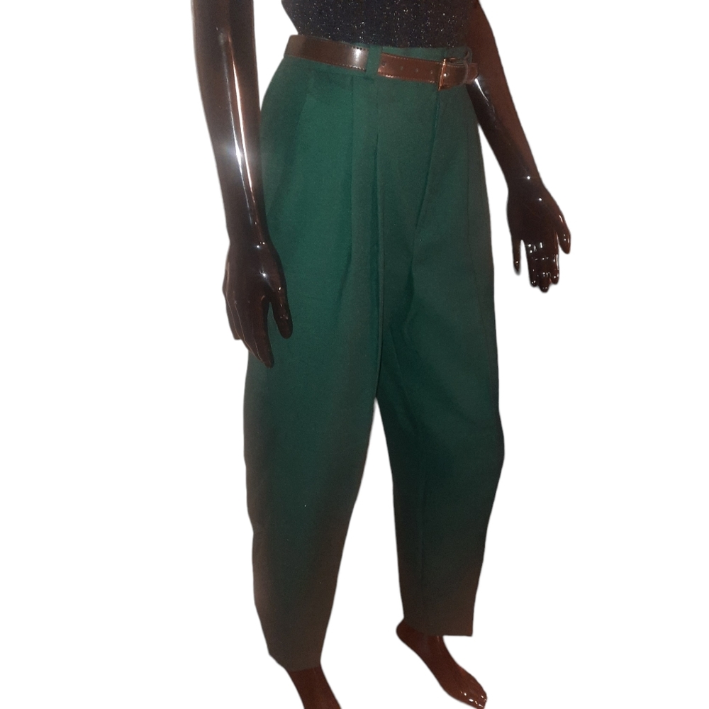 Vintage 80s / 90s Dark Green Pleated Pants | Size 10 | NWT